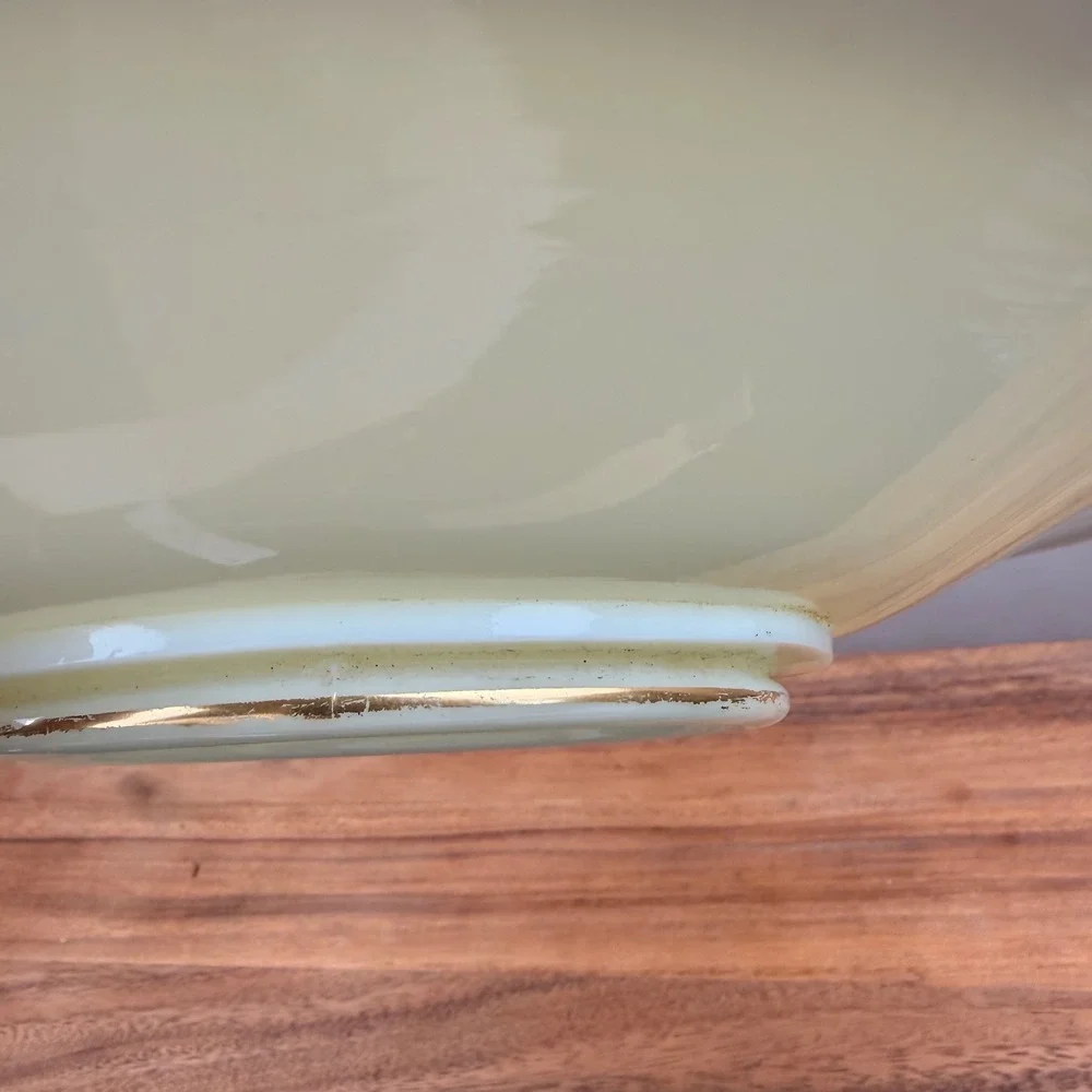 Vintage Custard Glass Bowl Gold Encrusted Etched Rim Uranium Glass 10.5 Inch